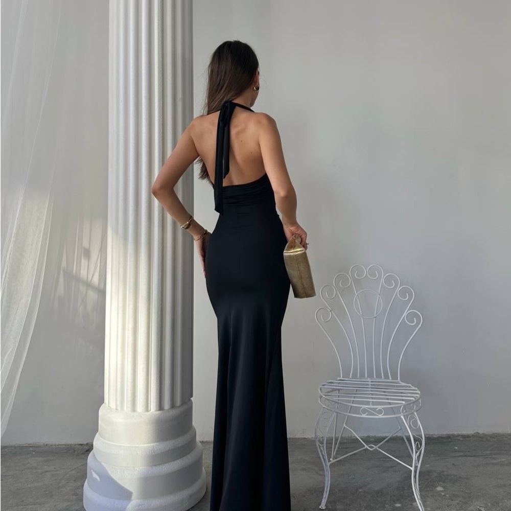 Sophisticated Black Halter Maxi Dress - Picture 2 of 4